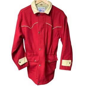 Schaefer Outfitter VGT Western Red Wool Rancher Jacket Tan Leather Trim Made USA